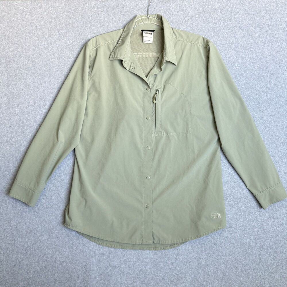 The North Face Shirt Womens XL Green Button Up Vented Hiking Outdoor Long Sleeve